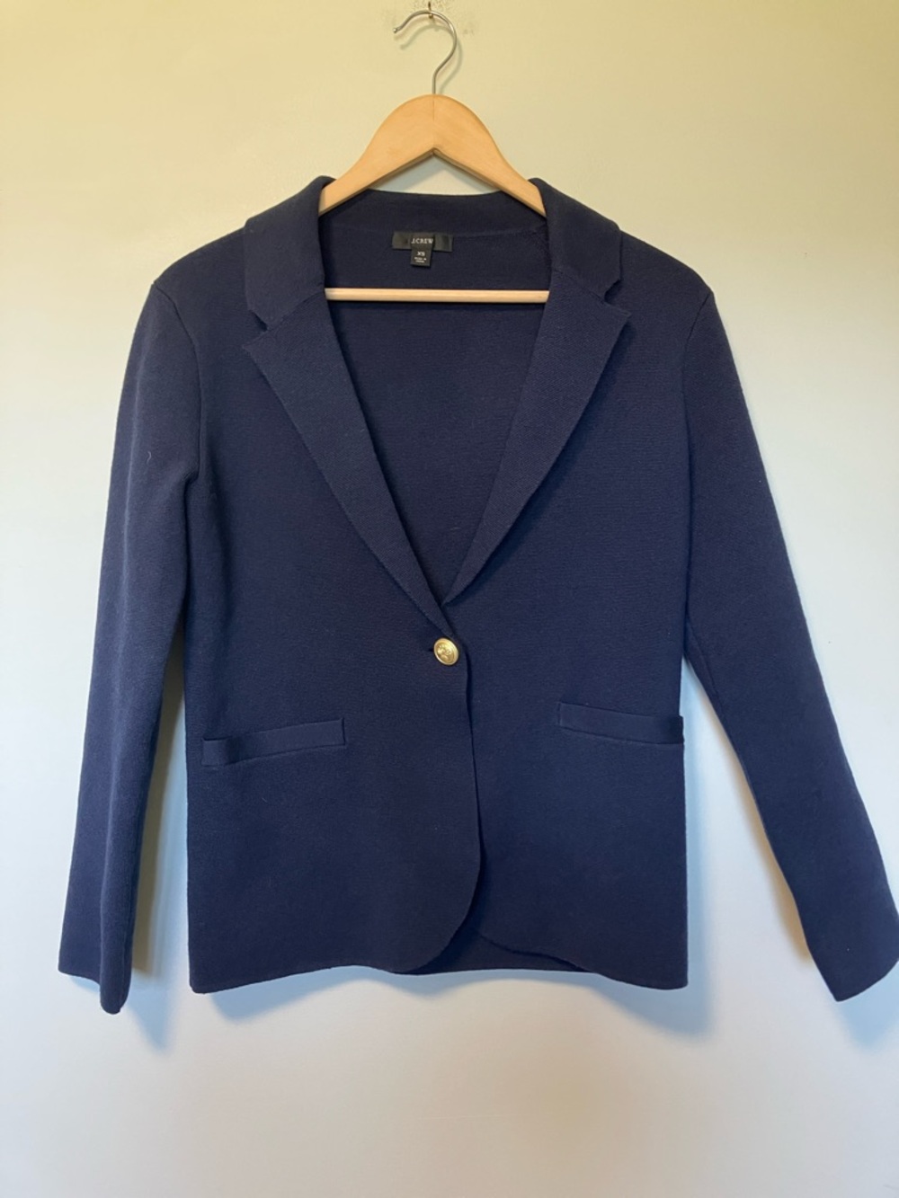 NWOT J. Crew Navy Knit Blazer with Gold Button